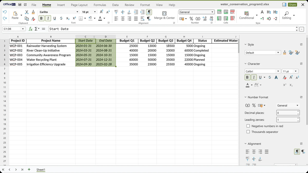 Euro-Office EU Spreadsheet – Tabellenkalkulation mit Gantt-Ansicht in der Nextcloud Hub 26 Groupware für KMU in Kärnten