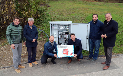Glasfaser-Start Köttmannsdorf 2021 – Kohlweiss, Bgm. Liendl, LR Fellner & A1-Vertreter Kärnten