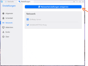 RustDesk Netzwerkeinstellungen entsperren