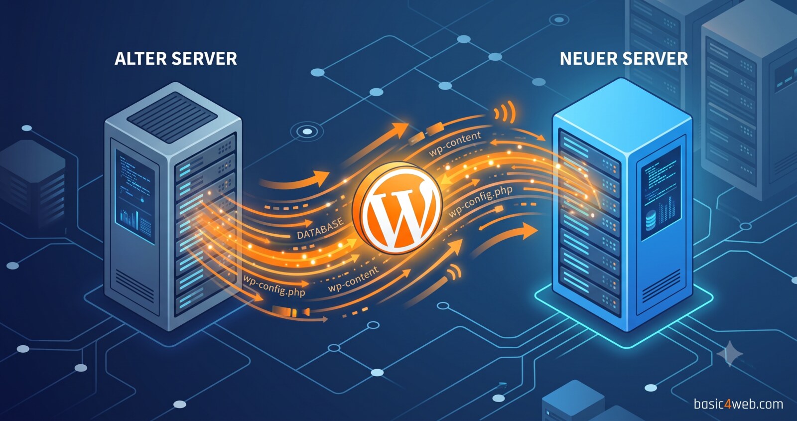Illustration WordPress-Migration von altem auf neuen Server – Datenbank- und Dateiumzug Kärnten