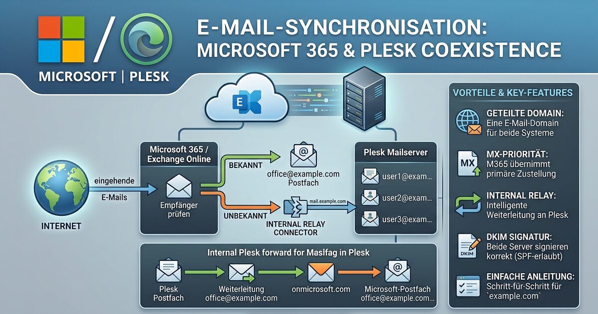 Microsoft 365 und Plesk-Mail unter einer Domain betreiben: Anleitung für KMU in Kärnten